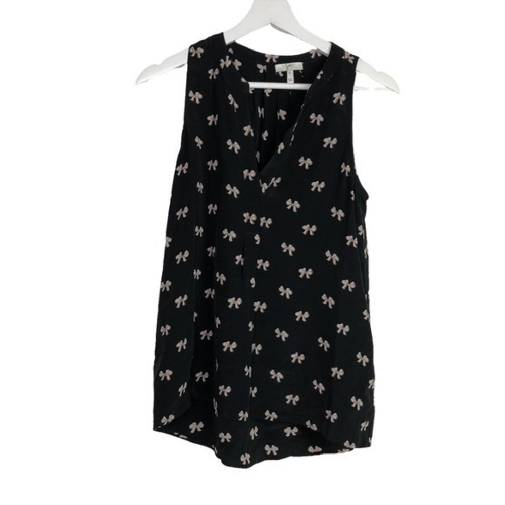 Joie Sleeveless Bow Blouse Black V Neck